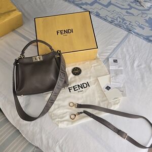 Fendi Peekaboo Dark Brown Leather Tote w Signature Strap  Original Strap